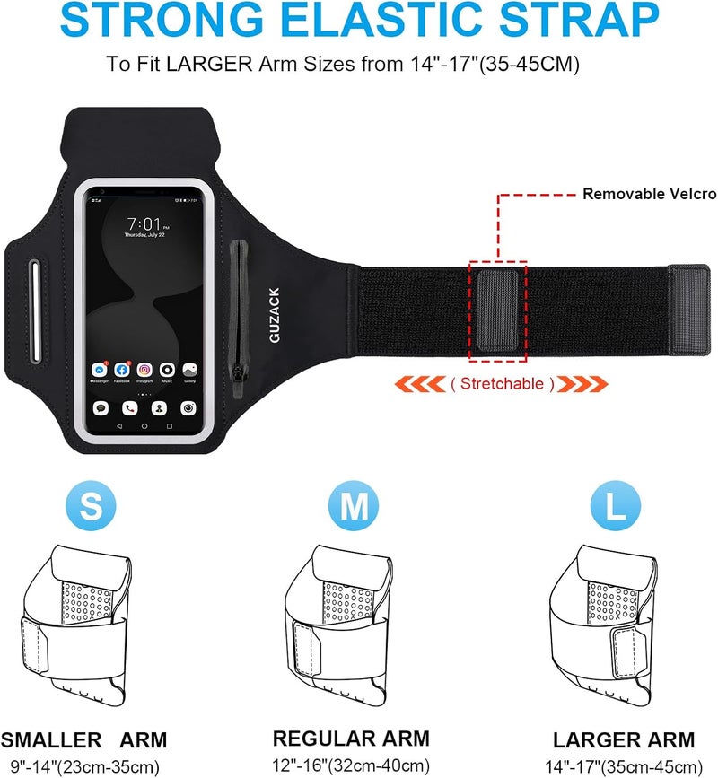 Guzack Running Phone Holder with Zipper Pouch, Running Armband for iPhone 17/16/15/14/13 Pro Max/Plus, Galaxy S25/S24/S23/S22, Cell Phone Arm Holder with Card Slot - Size L (Bigger Arm 14-17 in) - Image 2